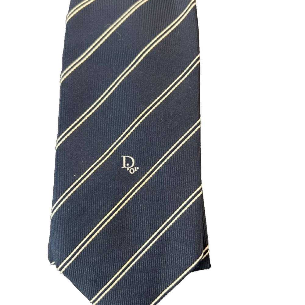 Dior Blue and Cream Silk Tie with Classic Stripes